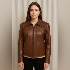 Brazilia by D&H women’s genuine leather jacket, size 42 in rich chocolate brown